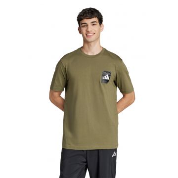Tricou cu decolteu la baza gatului si logo aplicat