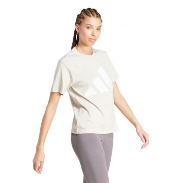 Tricou de bumbac cu decolteu la baza gatului si logo