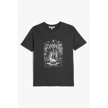 Tricou de bumbac cu decolteu la baza gatului