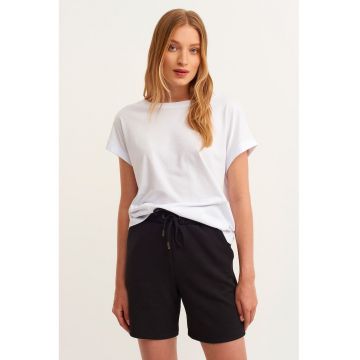 Tricou din amestec de modal cu decolteu la baza gatului - Alb -