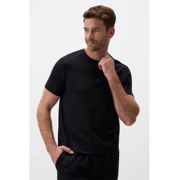 Tricou din amestec de modal cu decolteu la baza gatului - Negru -