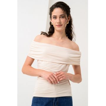 Tricou din amestec de modal cu decolteu pe umeri
