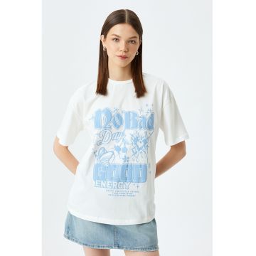 Tricou lejer din bumbac cu imprimeu text