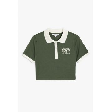 Tricou polo crop cu broderie text