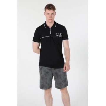 Tricou polo cu fenta cu fermoar