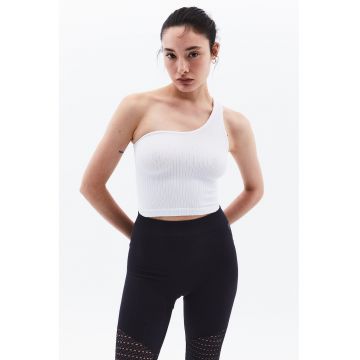 Top crop cu decupaj pe un umar - Alb -
