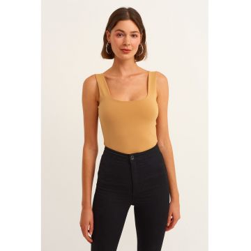 Top uni cu decolteu patrat - Bej -