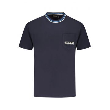 Tricou barbati - cu buzunar pe piept si imprimeu - Regular Fit - Bleumarin -