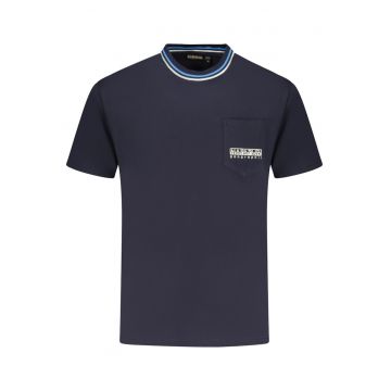 Tricou barbati - cu buzunar pe piept si imprimeu - Regular Fit - Bleumarin -