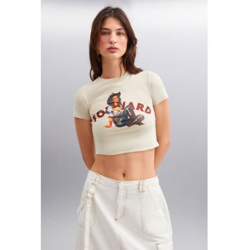 Tricou crop cu imprimeu