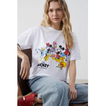 Tricou cu decolteu la baza gatului si imprimeu cu desene animate