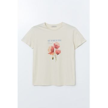 Tricou cu decolteu la baza gatului si imprimeu floral
