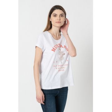 Tricou cu decolteu la baza gatului si imprimeu logo Alina
