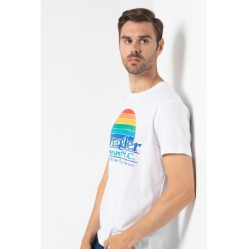 Tricou cu decolteu la baza gatului si imprimeu logo contrastant