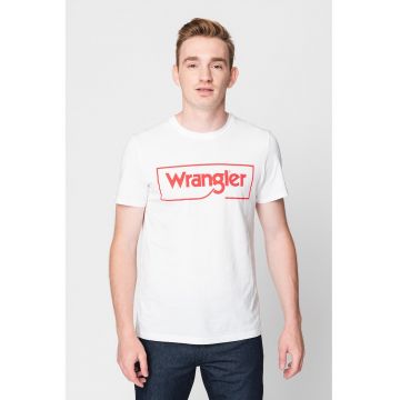 Tricou cu decolteu la baza gatului si imprimeu logo supradimensionat