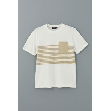 Tricou cu decolteu la baza gatului si model in dungi