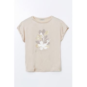 Tricou cu decolteu rotund si model floral