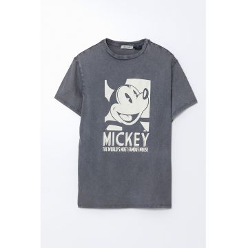 Tricou cu imprimeu cu Mickey Mouse si aspect prespalat