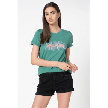 Tricou cu imprimeu logo si detalii stralucitoare