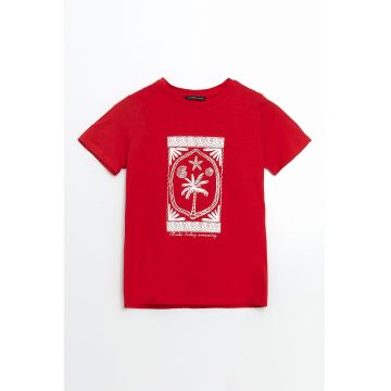 Tricou cu imprimeu si decolteu la baza gatului