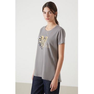 Tricou cu imprimeu si decolteu rotund