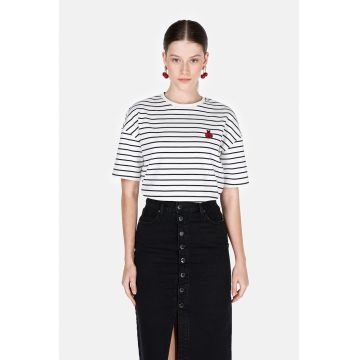Tricou cu maneci cazute si model in dungi