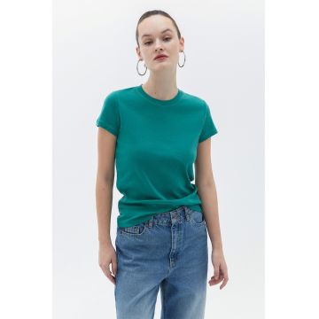 Tricou de bumbac cu decolteu la baza gatului