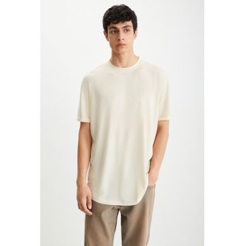 Tricou de bumbac cu decolteu la baza gatului