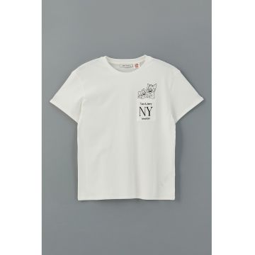 Tricou din bumbac cu decolteu la baza gatului