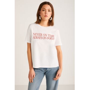 Tricou din bumbac cu imprimeu text