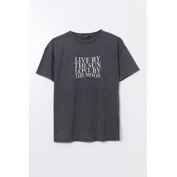 Tricou din bumbac cu imprimeu text