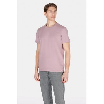 Tricou din bumbac cu model uni si decolteu la baza gatului