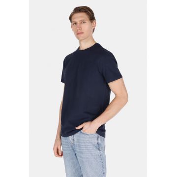 Tricou din bumbac cu model uni si decolteu la baza gatului