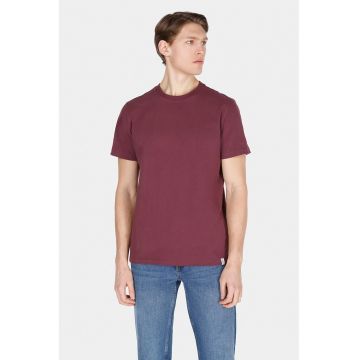 Tricou din bumbac cu model uni si decolteu la baza gatului
