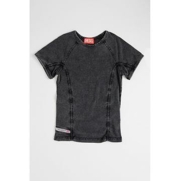 Tricou din in cu aspect de denim