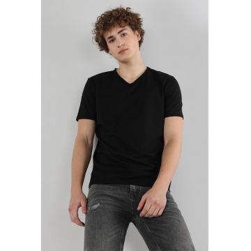 Tricou regular fit cu decolteu in V