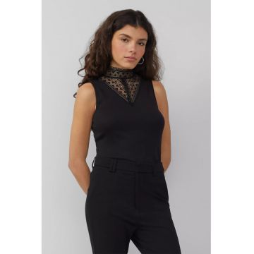 Tricou slim-fit din amestec de modal cu insertie din dantela - fara maneci