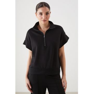 Tricou supradimensionat cu fermoar scurt