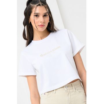 Tricou crop de bumbac organic cu imprimeu logo