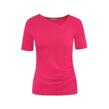 Tricou cu decolteu asimetric - Roz zmeuriu