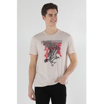 Tricou Cu Maneca Scurta De Barbati Bej Regular Fit