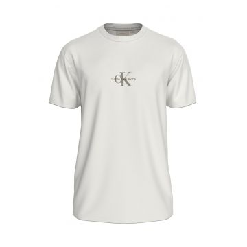 Tricou de bumbac cu decolteu la baza gatului si logo pe piept
