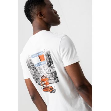 Tricou de bumbac cu imprimeu si decolteu la baza gatului