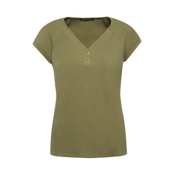 Tricou din bumbac cu decolteu in V - Kaki