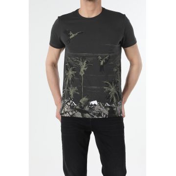 Tricou din bumbac cu imprimeu tropical