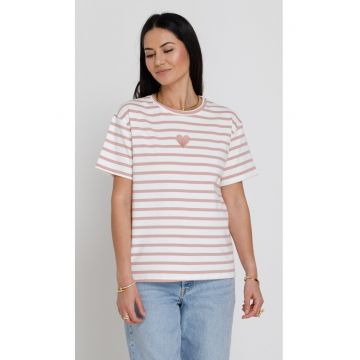 Tricou Love Cu Dungi Roz - marime S/