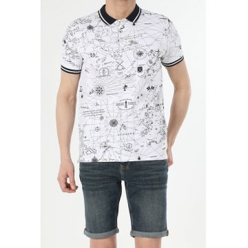 Tricou polo regular fit cu model grafic