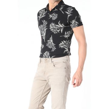 Tricou polo slim fit cu model floral