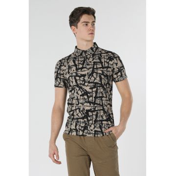 Tricou polo slim fit cu model