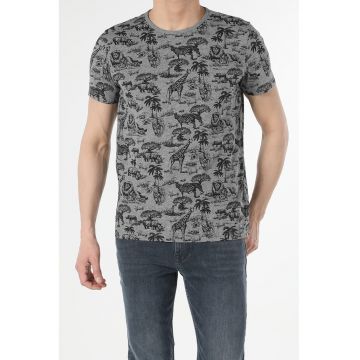 Tricou regular fit cu imprimeu tropical